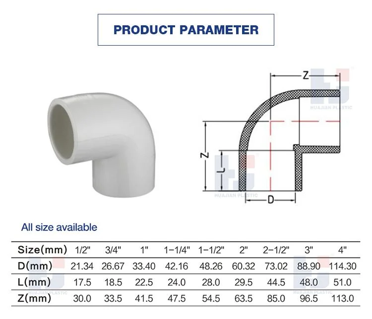 Water Supply Fittings Sch40 UPVC Pressure 90 Degree Elbow PVC Pipe Fitting